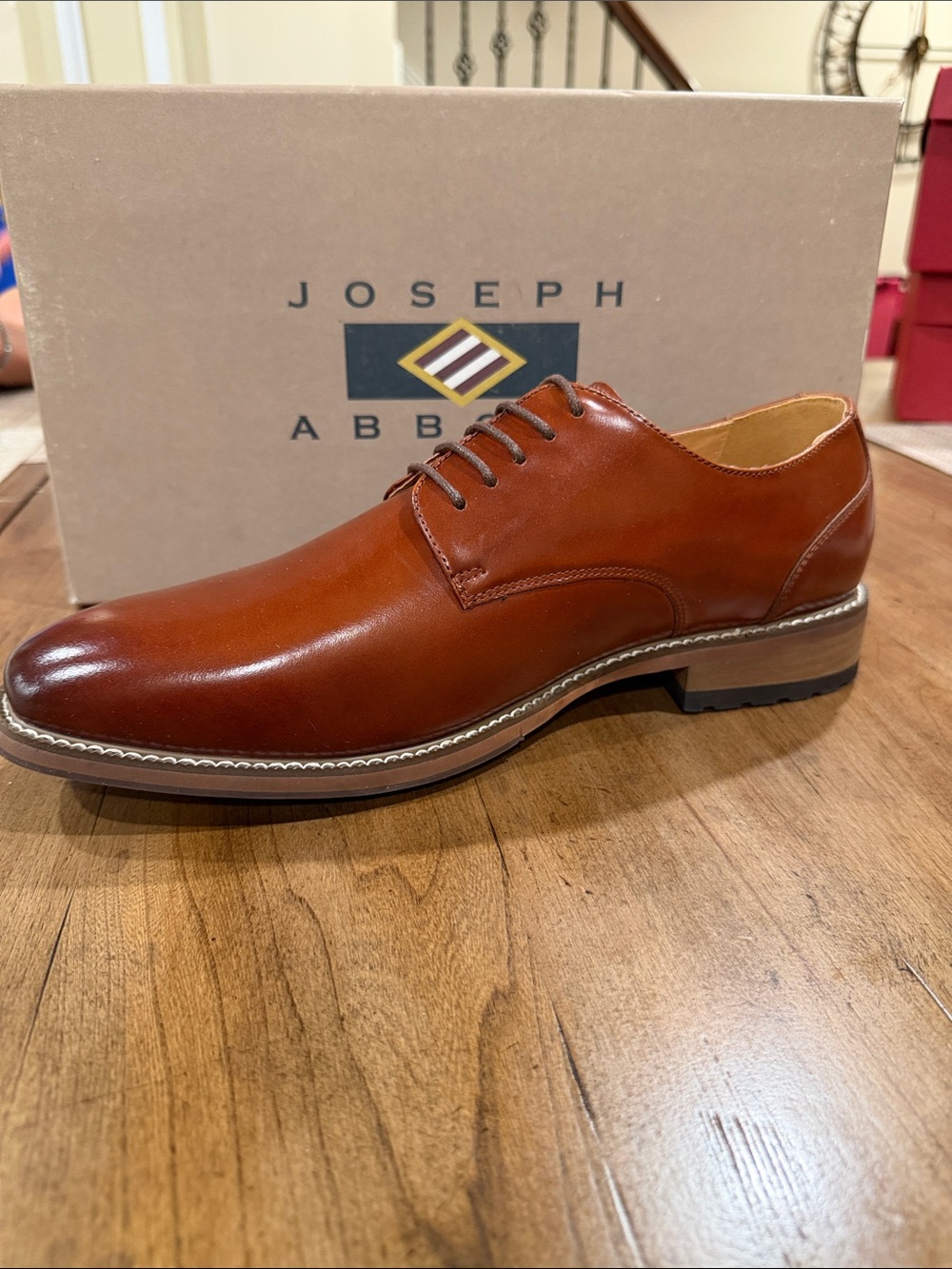 Joseph Abboud Men's Cognac Brown Leather Derby Shoe